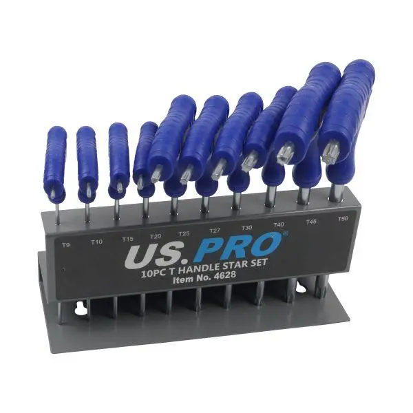 Us Pro 10Pc T-Handle Torx Key Set Long Star Wrenches T9 - T50 + Storage Rack 4628 1