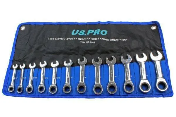 Us Pro 12 Piece Metric Stubby Gear Ratchet Combination Spanner Set 8 - 19Mm 2045 1