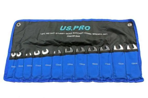 Us Pro 12 Piece Metric Stubby Gear Ratchet Combination Spanner Set 8 - 19Mm 2045 2
