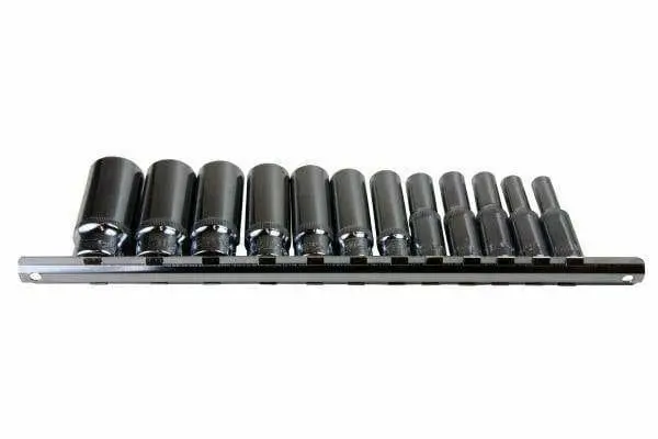 Us Pro 12Pc 3/8"Dr Deep Sae Sockets 6 Sided Hex On Rail 3257 1