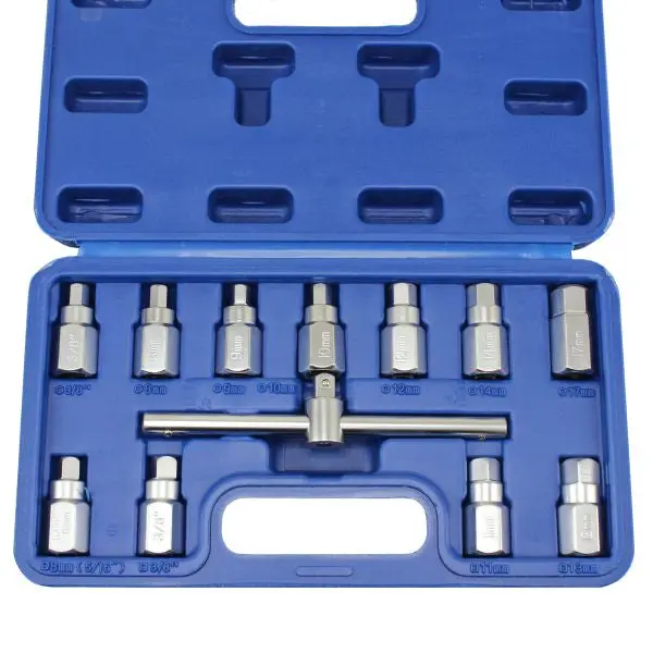 Us Pro 12Pc Drain Plug Key Socket Set Axle Oil Sump Spanner 3/8" Drive 3096 1