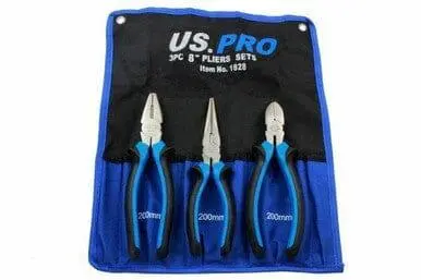 Us Pro 3Pc 8" Plier Set Ni-Fe Finish - Combination, Cutters, Long Nose 1828 1
