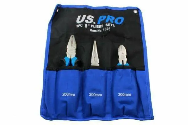Us Pro 3Pc 8" Plier Set Ni-Fe Finish - Combination, Cutters, Long Nose 1828 2