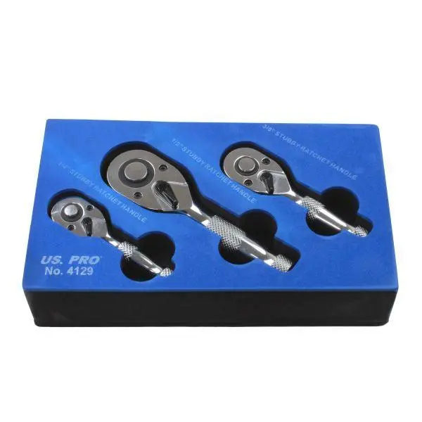 Us Pro 3Pc Stubby Ratchet Handle Set 1/4 - 3/8 & 1/2"Dr B4129 1
