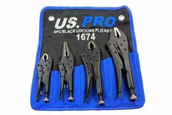 Us Pro 4Pc Black Locking Pliers Set 5" 6.5" 7" & 10" - Mole Vice Clamp Grips 1674 1