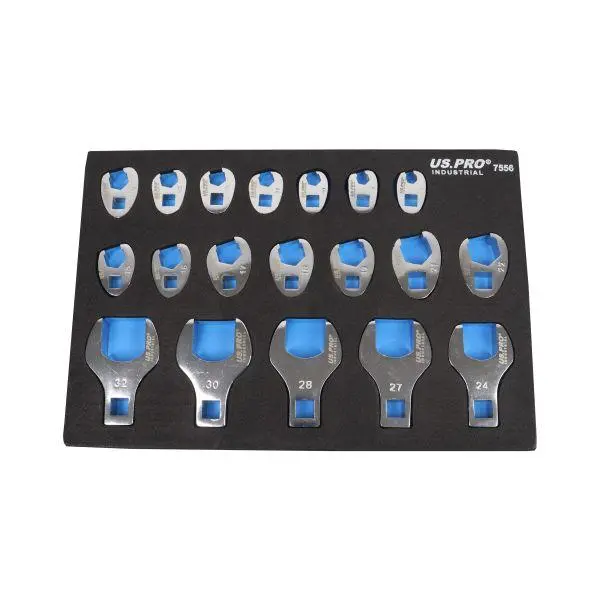 Us Pro Industrial 19Pc 3/8" & 1/2" Dr Metric Crowfoot Wrench Set In Eva Tray 7556 1