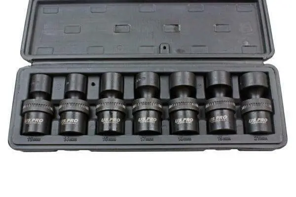 Us Pro Industrial 7 Piece 1/2" Dr 6 Point Swivel Impact Shallow Sockets 13 - 21Mm 3429 1