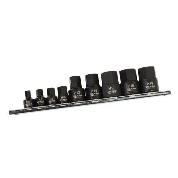 Us Pro Industrial 9Pc 1/4" 3/8" Dr Stubby Impact Hex Allen Key Bit Sockets Set 3863 1