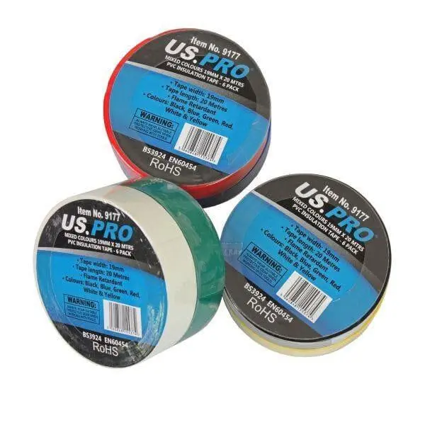 Us Pro Mixed Colours 19Mm X 20 Meters Pvc Insulation Tape 6 Pack 917 1