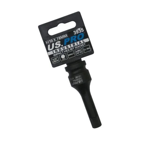Us Pro Tools 1/2" Dr Impact Hex Bit Socket H10 X 78Mm Cr-Mo Black Finish 3935 1