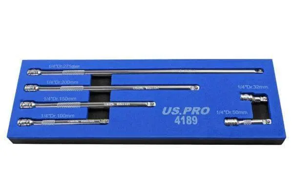 Us Pro Tools 1/4" Drive Wobble Extension Bar Set 6Pc In Foam Tray 4189 1