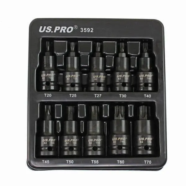 Us Pro Tools 10Pc 1/2" Dr Torx Impact Star Bit Socket Set T20 - T70 3592 1