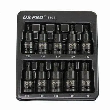Us Pro Tools 10Pc 1/2" Dr Torx Impact Star Bit Socket Set T20 - T70 3592 1