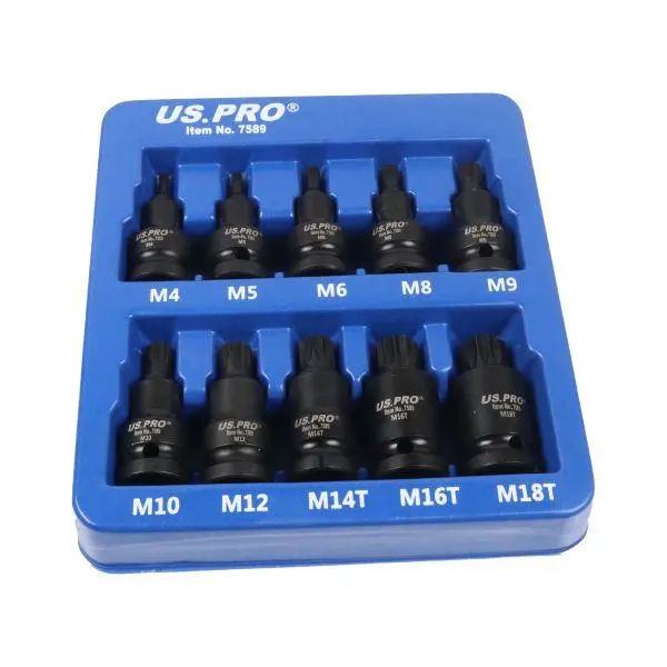 Us Pro Tools 10Pc 1/2" Drive Impact Spline Bit Socket Set M4-M18 Tamper 7589 1