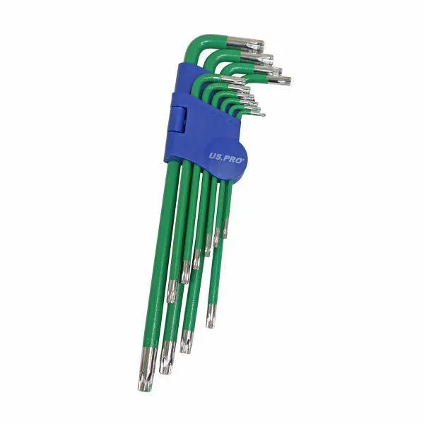 Us Pro Tools 10Pc Coloured Extra Long Tamperproof Star Key Set T9 - T50 1643 1