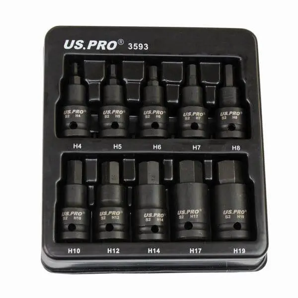 Us Pro Tools 10Pc Impact Hex Bit Socket Set 1/2" Drive 4Mm To 19Mm 3593 1
