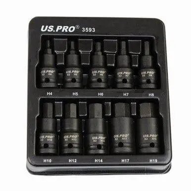 Us Pro Tools 10Pc Impact Hex Bit Socket Set 1/2" Drive 4Mm To 19Mm 3593 1