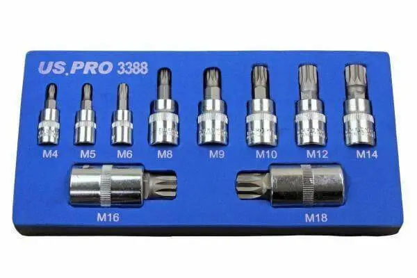 Us Pro Tools 10Pc Triple Square Spline Bit Sockets In Foam Tray 3388 1