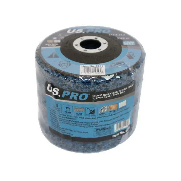 Us Pro Tools 115Mm Blue Clean & Strip Discs 22.2Mm Bore - Pack Of 5 8261 1