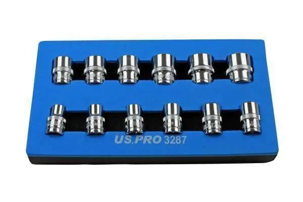 Us Pro Tools 12Pc 3/8" Dr 12Pt Shallow Socket Set 8 - 19Mm 3287 1