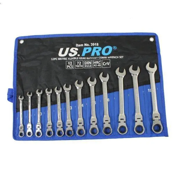 Us Pro Tools 12Pc Metric Flexible Gear Ratchet Combi Wrench Set 8 - 19Mm 3918 1