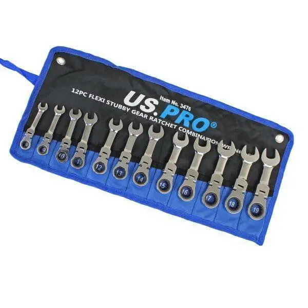 Us Pro Tools 12Pc Metric Stubby Flexi Ring Gear Ratchet Spanner Wrench Set 8-19Mm 3476 1
