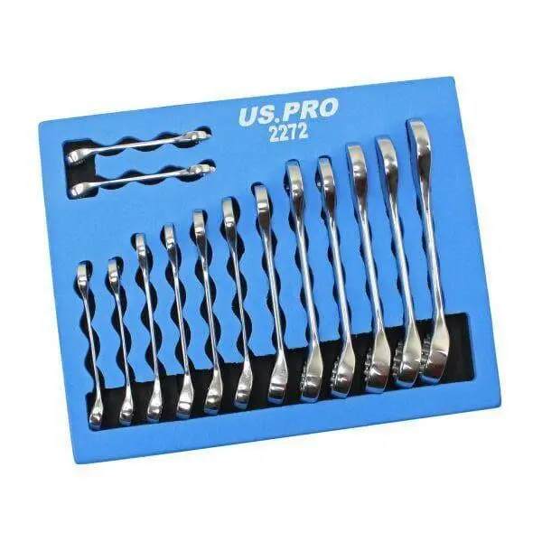 Us Pro Tools 14Pc Stubby Metric Combination Spanners Set 6-19Mm Foam Tray 2272 1