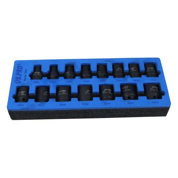 Us Pro Tools 15Pc 1/2" Dr 12Pt Shallow Impact Socket Set 10-24Mm 7601 1