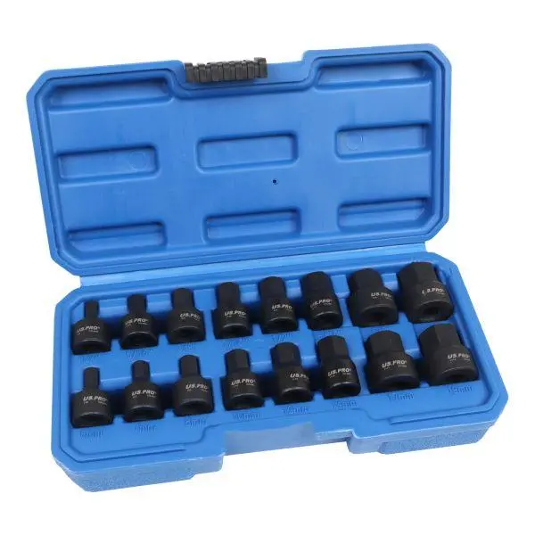 Us Pro Tools 16Pc 3/8" Dr Stubby Impact Sae/Metric Hex Bit Sockets 7560 1