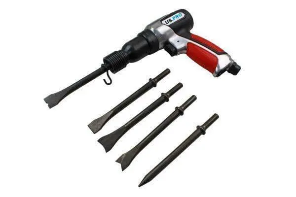 Us Pro Tools 190Mm Air Hammer Chisel With Ergonomic Grip & 5 Chisels 8598 1