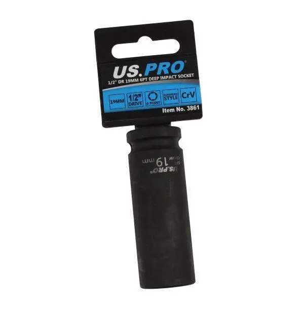 Us Pro Tools 19Mm 1/2 Dr 6Pt Deep Impact Socket 78Mm Long 3861 2