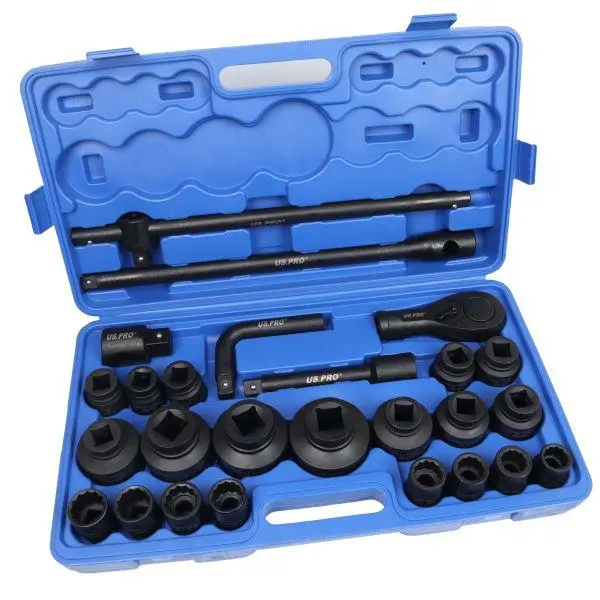 Us Pro Tools 27Pc 3/4" & 1" Dr 12Pt Shallow Impact Socket & Handle Set 21-65Mm 7542 1