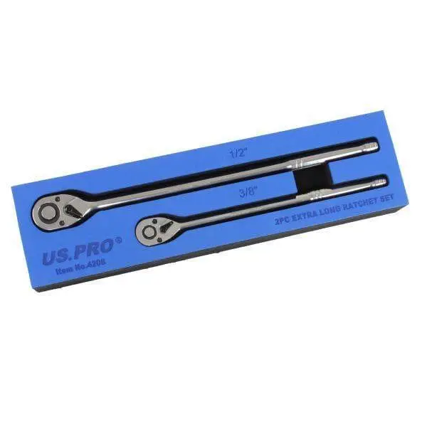 Us Pro Tools 2Pc Extra Long Ratchet Set 3/8" & 1/2" Drives 4208 1