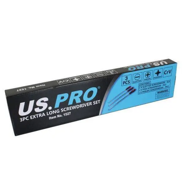 Us Pro Tools 3 Piece Extra Long Screwdriver Set Slotted Pozi Philips 500Mm 1527 2