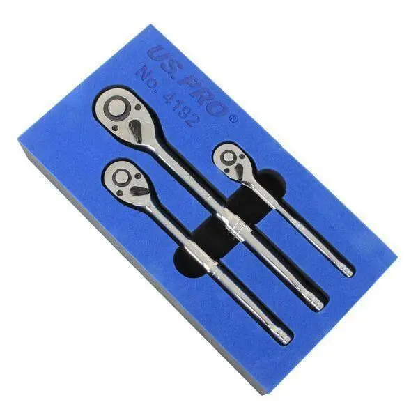 Us Pro Tools 3 Piece Hand Ratchet Set 1/4" 3/8" 1/2" In A Foam Tray 4192 1