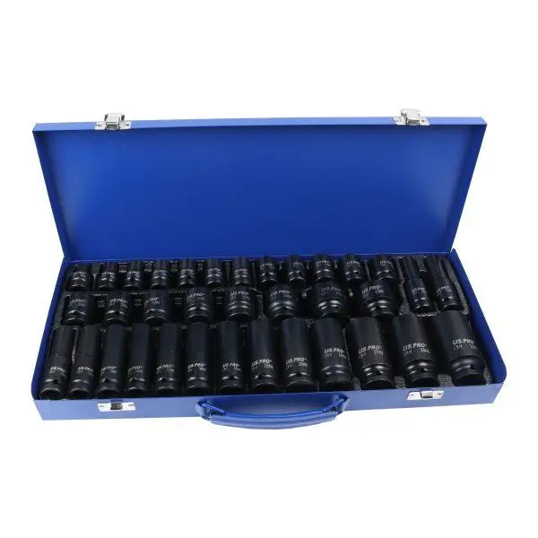 Us Pro Tools 35Pc 1/2" Dr 6Pt Deep & Shallow Impact Socket Set 8-32Mm Metal Case 7604 1