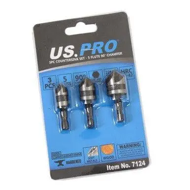 Us Pro Tools 3Pc Countersink Set 5 Flute 90° Chamfer Drill Bit Set 7124 1