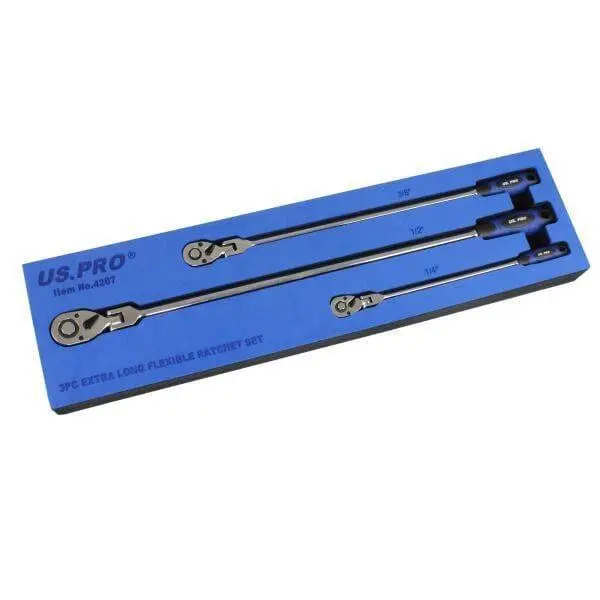 Us Pro Tools 3Pc Extra Long Flexible Ratchet Set 1/4", 3/8" & 1/2" Drive 4207 1