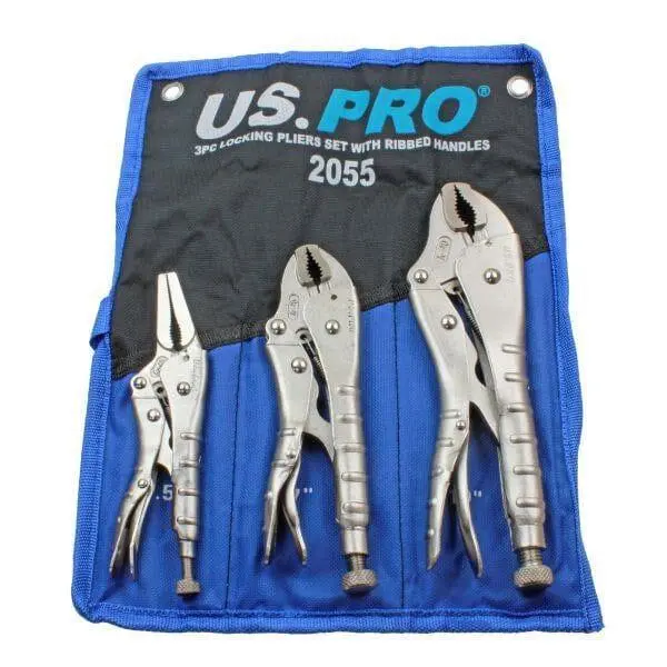 Us Pro Tools 3Pc Locking Pliers Set With Ribbed Handles 6", 7", 10" Mole Grips 2055 1