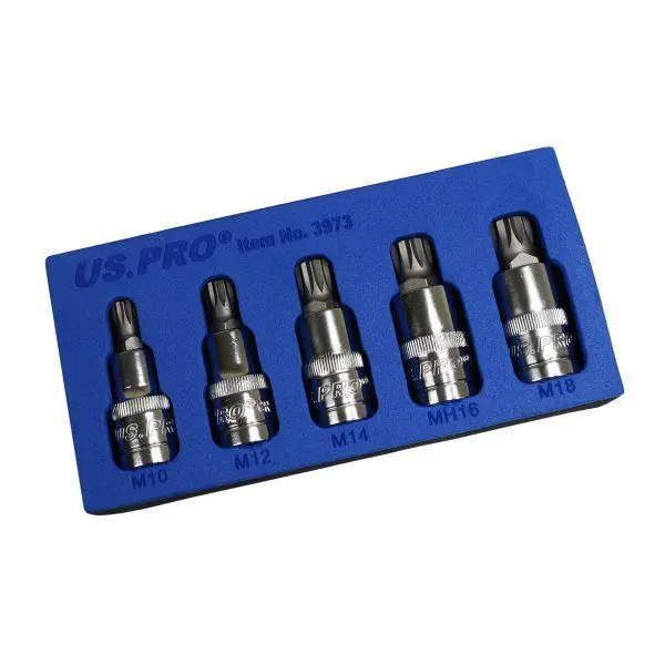 Us Pro Tools 5Pc 1/2" Dr Triple Square Bit Socket Set In Eva Tray M10 - M18 3973 1