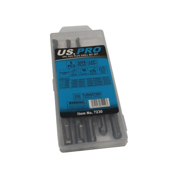 Us Pro Tools 5Pc Sds Plus Drill Bit Set - 5.5, 6, 7, 7, 8Mm 7230 1