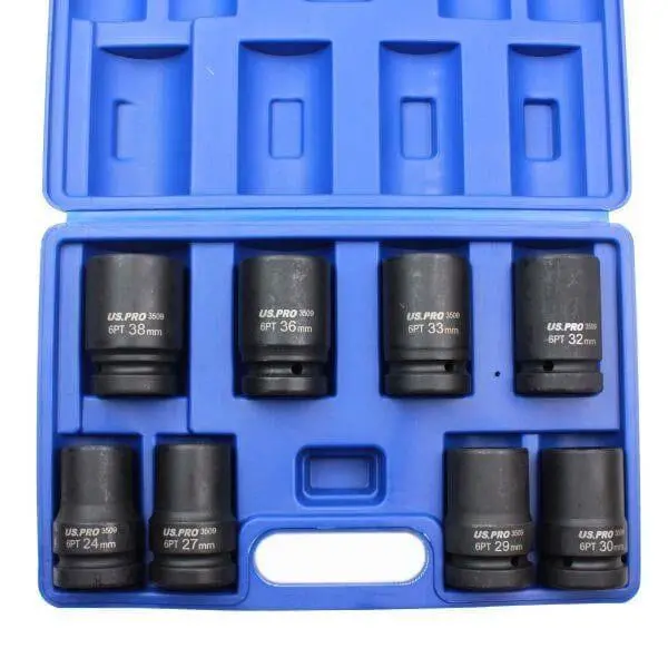 Us Pro Tools 8Pc 1" Drive 6Pt Deep Impact Sockets Metric 24 - 38Mm 3509 1
