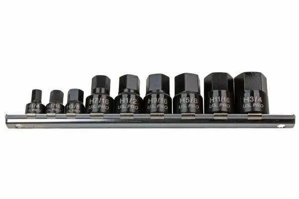 Us Pro Tools 9Pc 1/4" 3/8" Dr Stubby Short Impact Hex Allen Bit Imperial Sockets 3379 1