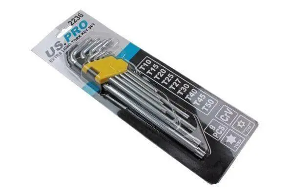 Us Pro Tools 9Pc Extra Long Tamper Proof Torx Star Key Set T10 - T50 2236 2