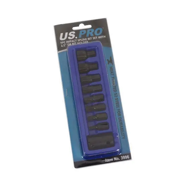 Us Pro Tools 9Pc Impact Spline Bit Set With 1/2" Dr Bit Holder M6 - M18 3996 1