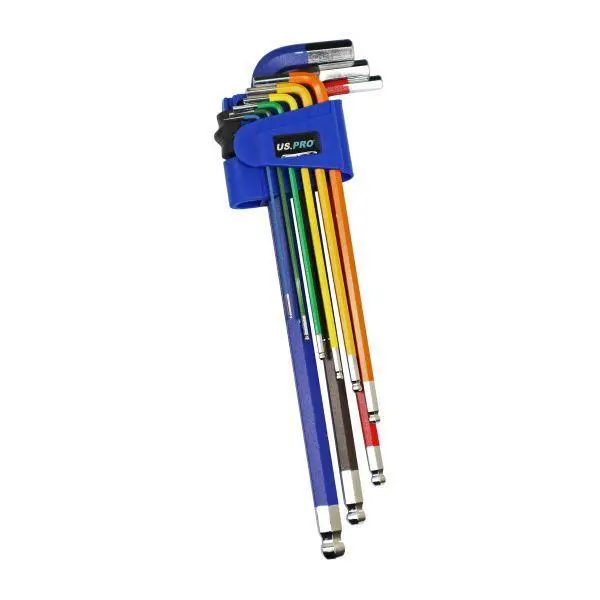 Us Pro Tools 9Pc Multicoloured Extra Long Metric Ball End Hex Key Set 1.5 - 10Mm 1634 1
