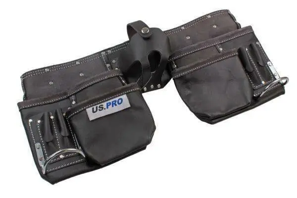 Us Pro Tools Heavy Duty Leather Double Tool Belt Oil Tanned 11 Pockets 2302 1