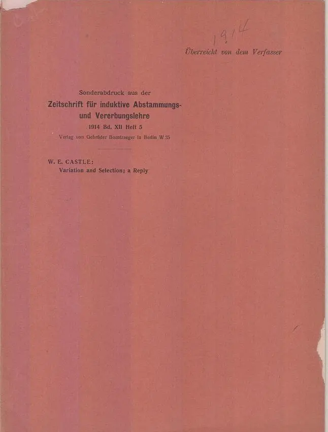 Variation And Selection: A Reply  By Castle, W.E. 1