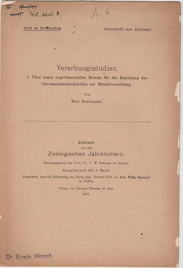 Vererbungsstudien. I. Uber Einen Experimentellen Beweis Fur Die Besiehung Der Chromosomenreduktion Zur Mendelvererbung 1