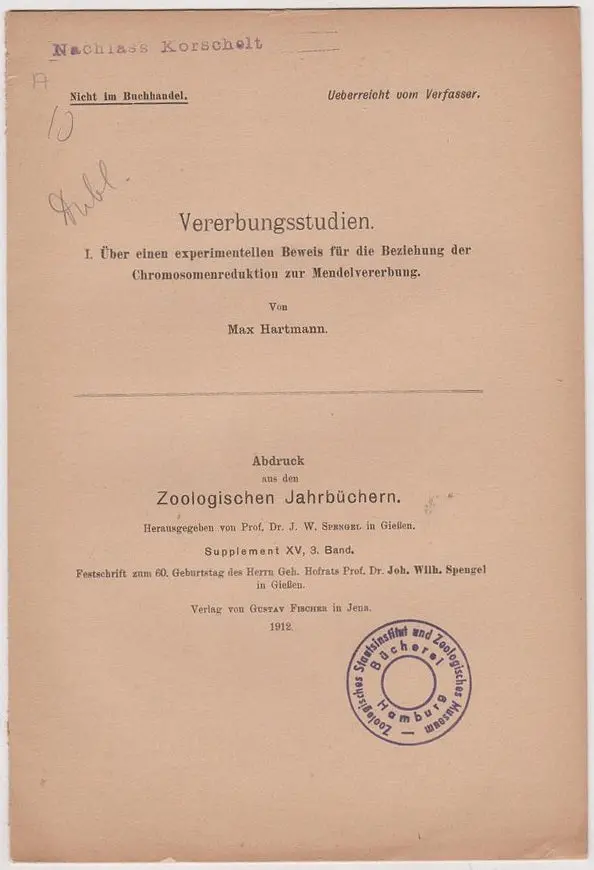 Vererbungstudien. I. ├Â┼Ôber Einen Experimentellen Beweis F├Â┬╝R Die Beziehung Der Chromosomenreduktion Zur Mendelvererbung 1